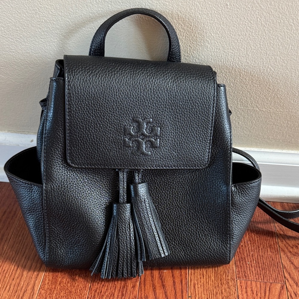 Tory Burch Black Leather Backpack with Tassels